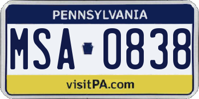 PA license plate MSA0838