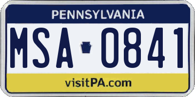 PA license plate MSA0841