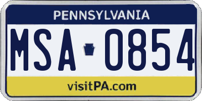 PA license plate MSA0854