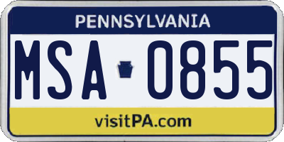 PA license plate MSA0855