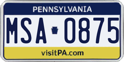 PA license plate MSA0875