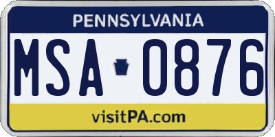 PA license plate MSA0876
