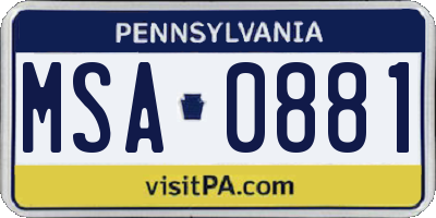 PA license plate MSA0881