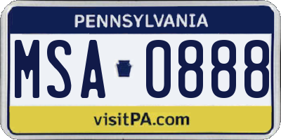 PA license plate MSA0888