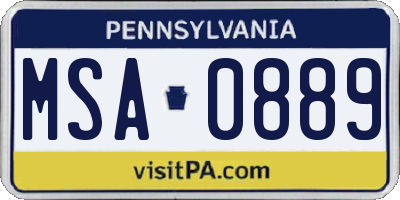 PA license plate MSA0889