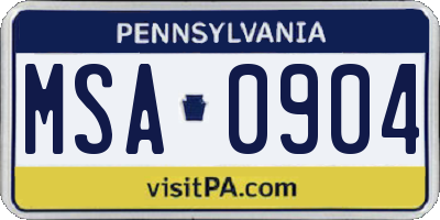 PA license plate MSA0904