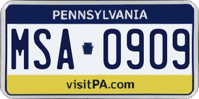 PA license plate MSA0909