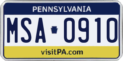 PA license plate MSA0910