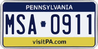 PA license plate MSA0911