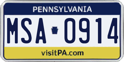 PA license plate MSA0914