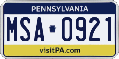 PA license plate MSA0921