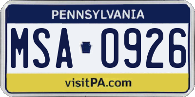PA license plate MSA0926