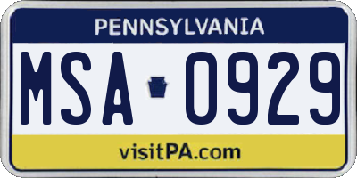 PA license plate MSA0929