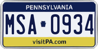 PA license plate MSA0934