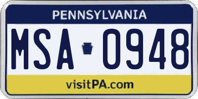 PA license plate MSA0948
