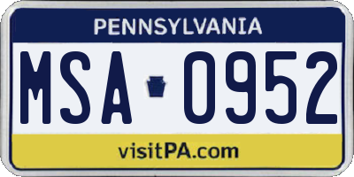 PA license plate MSA0952