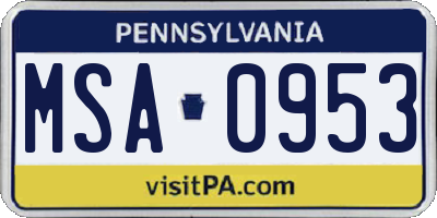 PA license plate MSA0953