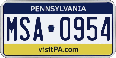 PA license plate MSA0954