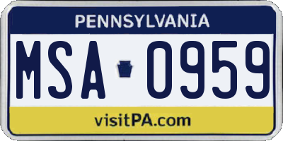 PA license plate MSA0959