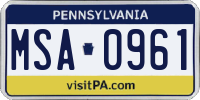 PA license plate MSA0961