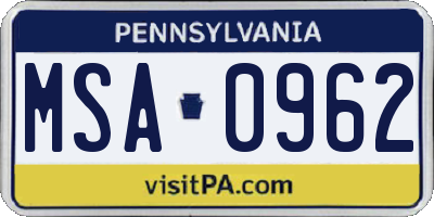 PA license plate MSA0962