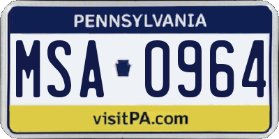 PA license plate MSA0964