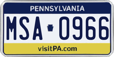 PA license plate MSA0966