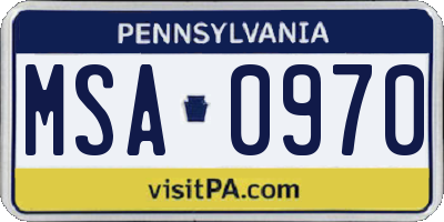 PA license plate MSA0970