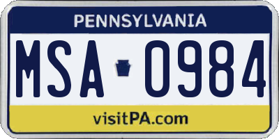 PA license plate MSA0984
