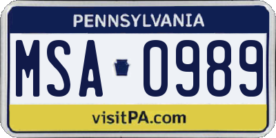 PA license plate MSA0989