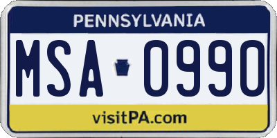 PA license plate MSA0990