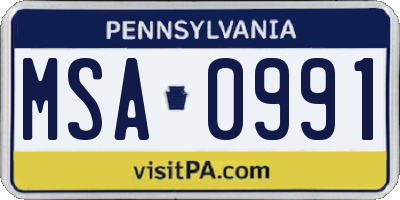 PA license plate MSA0991