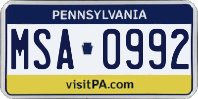 PA license plate MSA0992