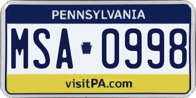 PA license plate MSA0998
