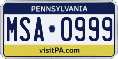 PA license plate MSA0999