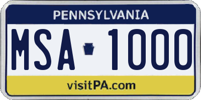 PA license plate MSA1000