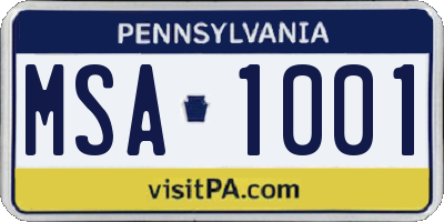 PA license plate MSA1001
