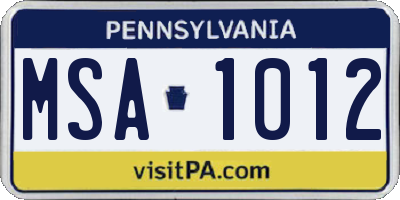 PA license plate MSA1012