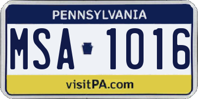 PA license plate MSA1016