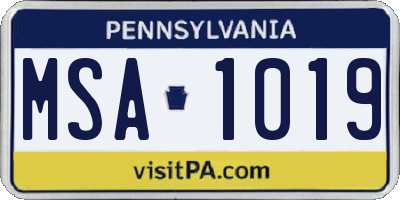 PA license plate MSA1019