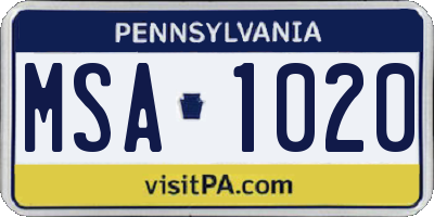PA license plate MSA1020