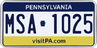 PA license plate MSA1025