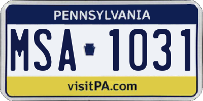 PA license plate MSA1031