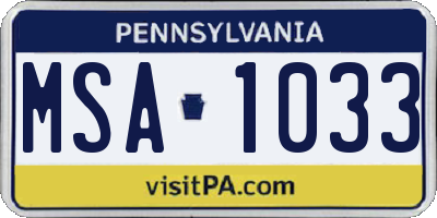 PA license plate MSA1033