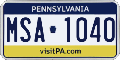 PA license plate MSA1040