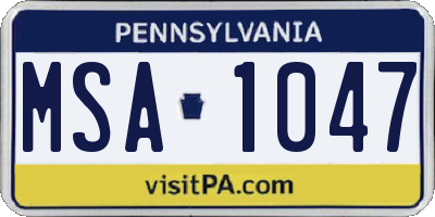 PA license plate MSA1047