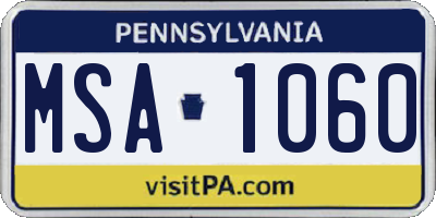 PA license plate MSA1060