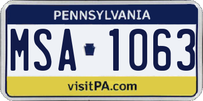 PA license plate MSA1063
