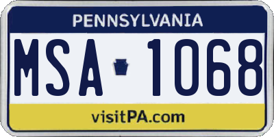 PA license plate MSA1068