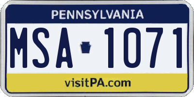 PA license plate MSA1071